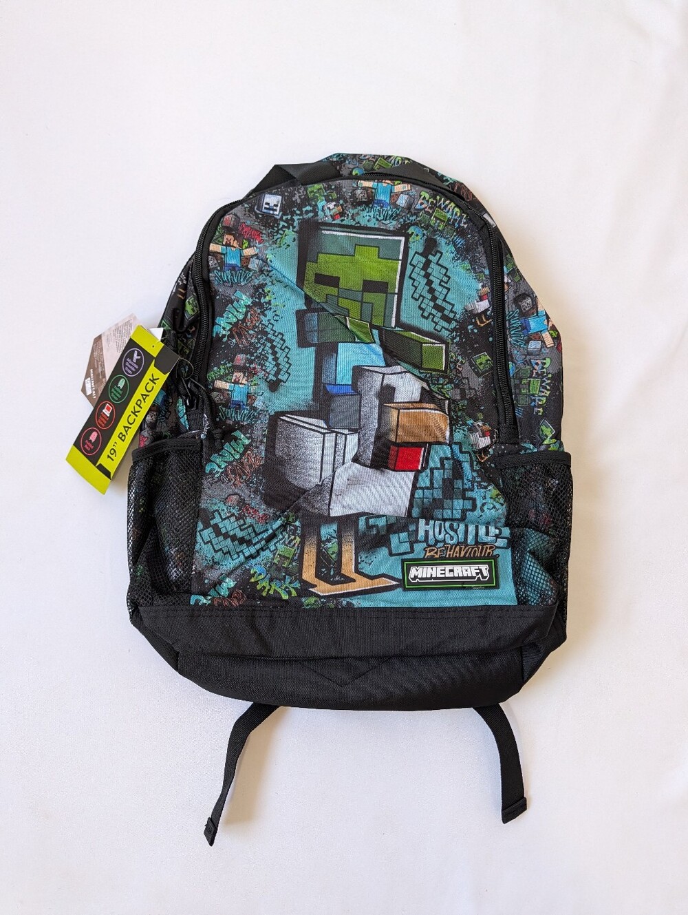Minecraft Chicken Wrap 19" Backpack Blue School Laptop Bag NWT